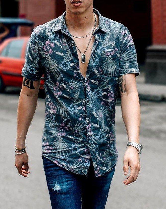 299 Rs Only Flower Style Casual Men Shirt Long Sleeve Thesparkshop.in