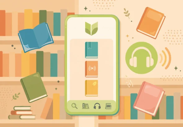 Libby library app illustration with ebooks and audiobooks