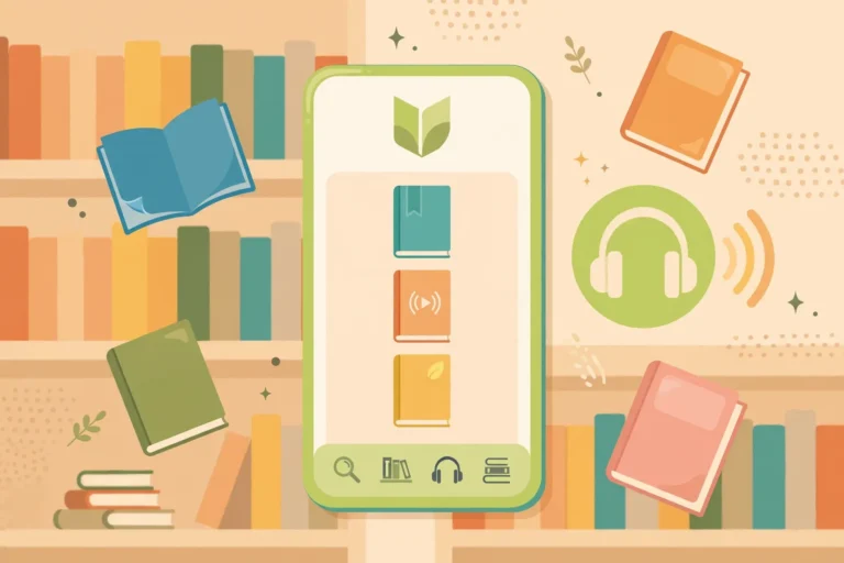 Libby library app illustration with ebooks and audiobooks