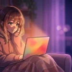 Person watching anime on a laptop