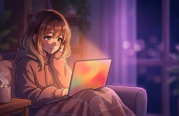 Person watching anime on a laptop