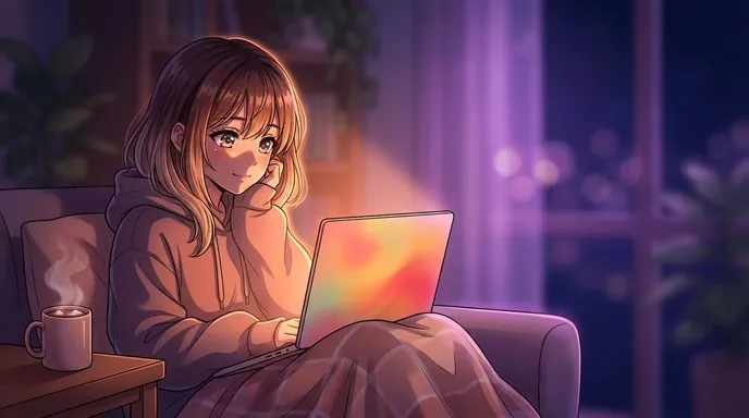 Person watching anime on a laptop