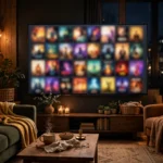 Television glowing in a cozy living room during a movie night