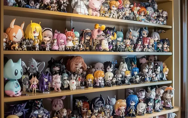 Shelf of anime figures and collectibles