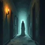Dark spooky corridor with an eerie glow for a horror movie night