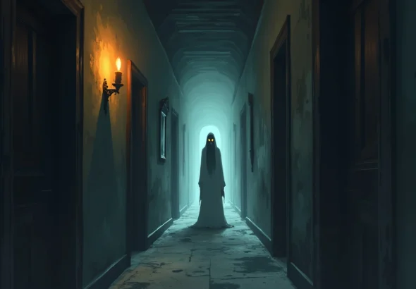 Dark spooky corridor with an eerie glow for a horror movie night