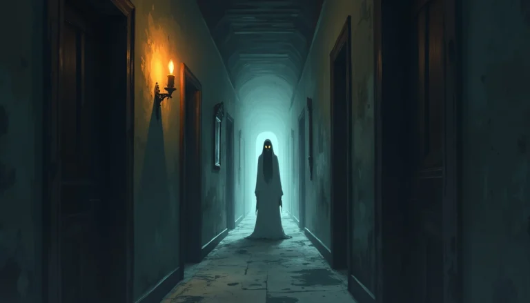 Dark spooky corridor with an eerie glow for a horror movie night