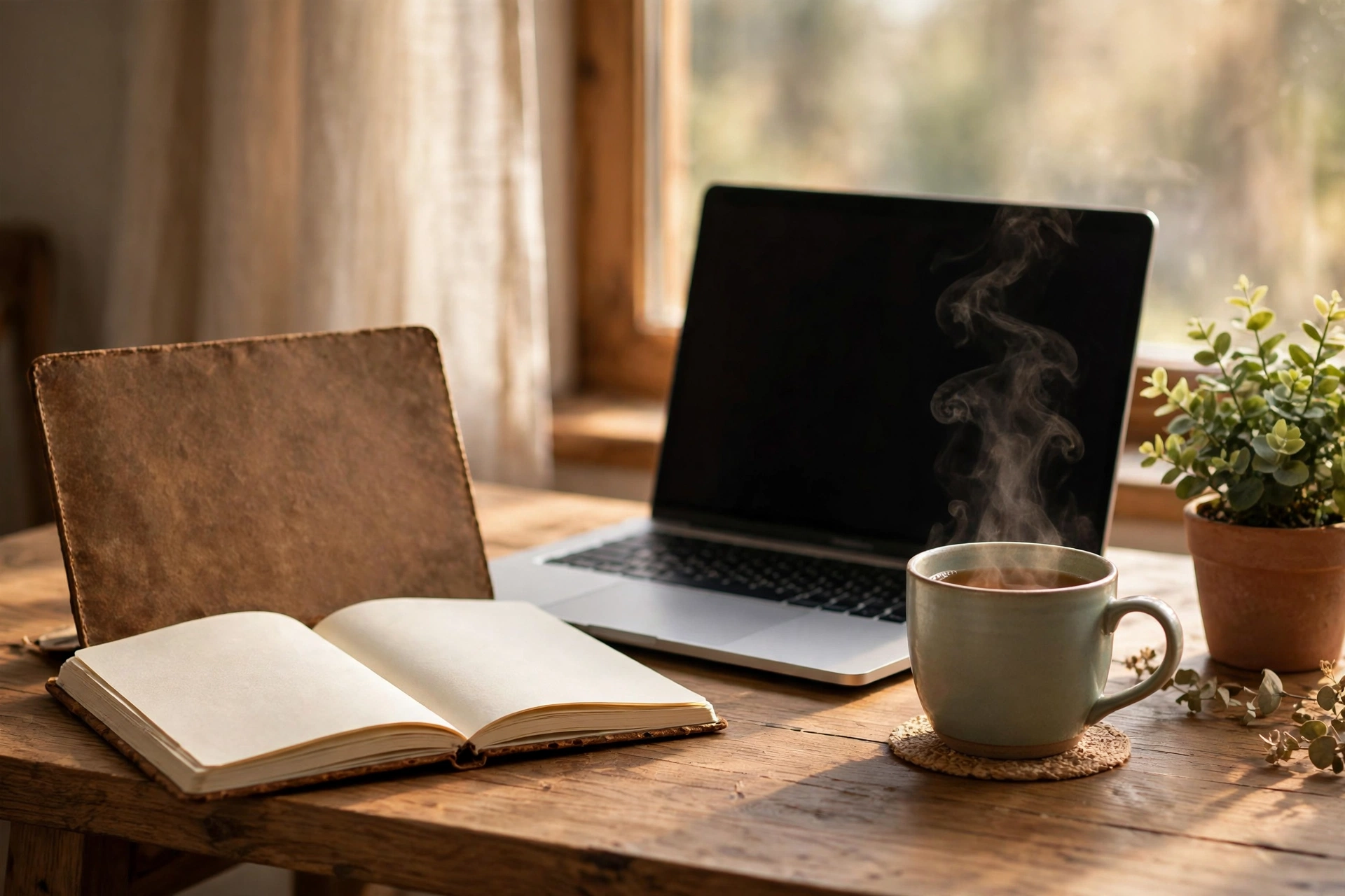 cozy journal desk scene